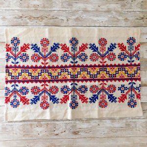 Vintage Ukranian Folk Art Floral Cross Stitch Embroidery Kitchen Linen